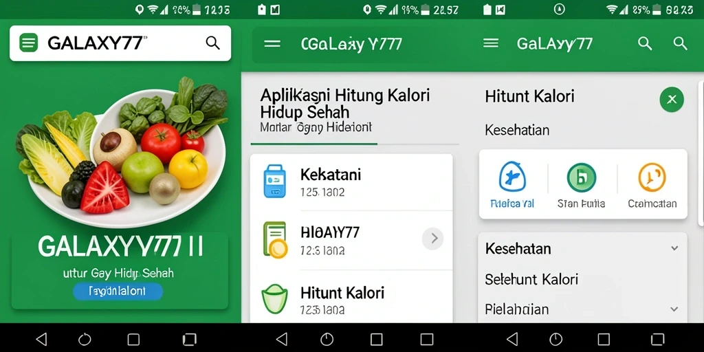 Screenshot aplikasi GALAXY77 yang menunjukkan antarmuka Hitung Kalori.